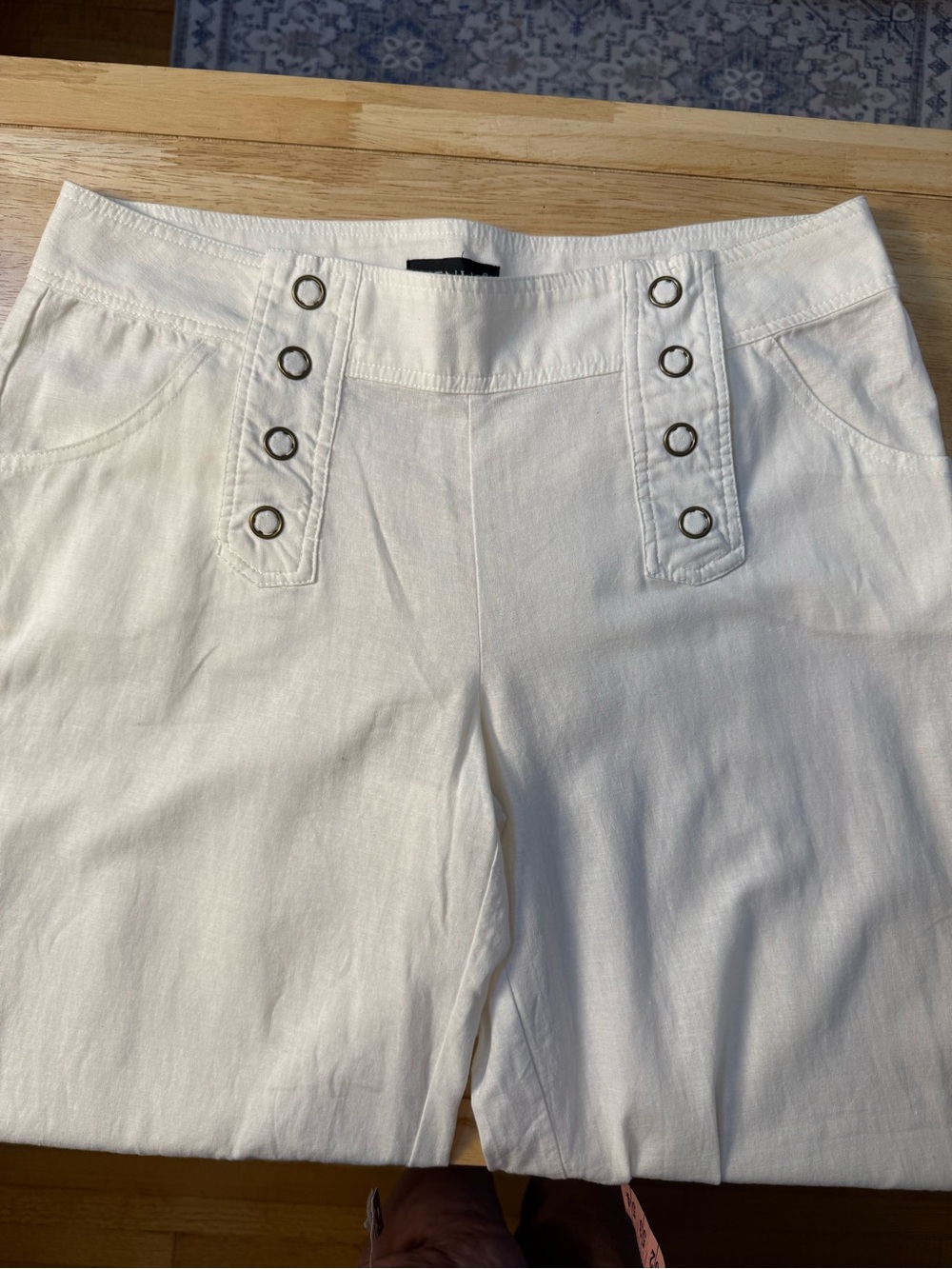 Venus White Linen-Cotton Sailor Wide-Leg Pants NWOT Size 10 - Picture 3 of 10
